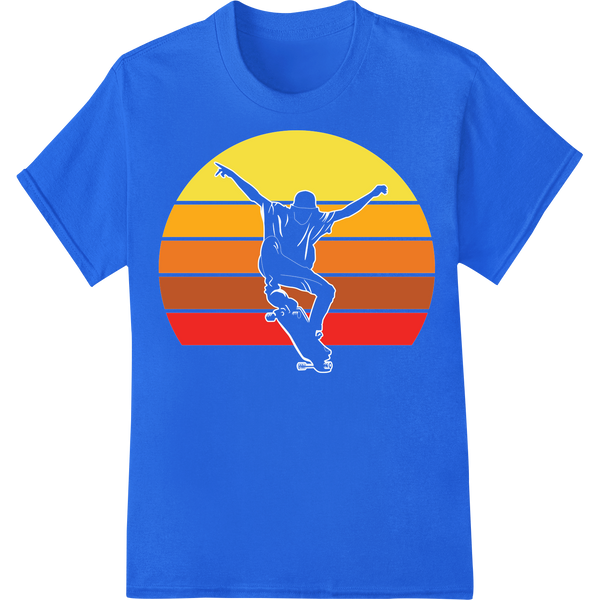 Skateboarder's Sunset Silhouette: Extreme Sports DTF Print on blue shirt - SUPERDTF-DTF Prints-DTF Transfers-Custom DTF Prints