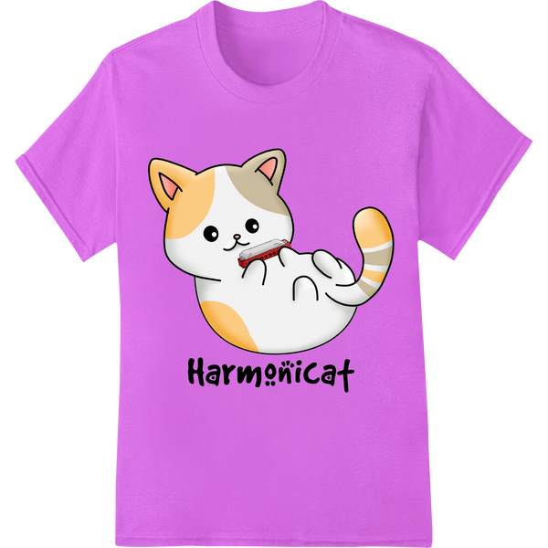 Adorable 'Harmonycat' Funny Animal DTF Print Heat Transfer on purple shirt - SUPERDTF-DTF Prints-DTF Transfers-Custom DTF Prints