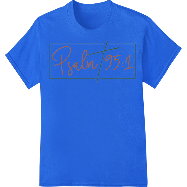 Elegant Psalm 95:1 DTF Print Heat Transfer by Super DTF on blue shirt - SUPERDTF-DTF Prints-DTF Transfers-Custom DTF Prints