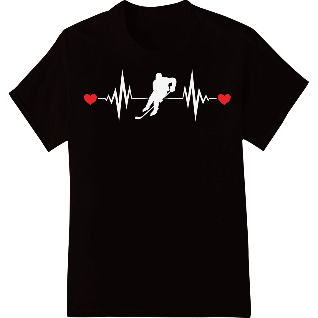 Ice Hockey Hearts: Romantic Valentine's Day DTF Print on black shirt - SUPERDTF-DTF Prints-DTF Transfers-Custom DTF Prints