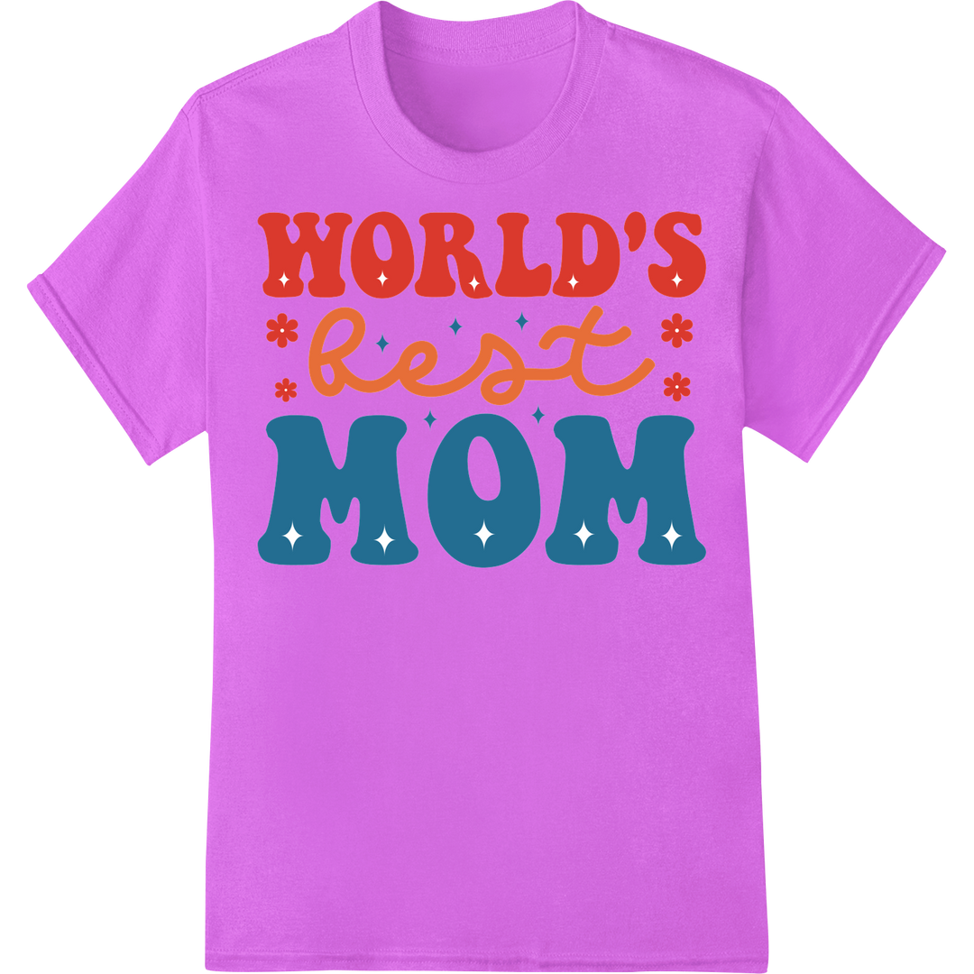 Retro 'World's Best Mom' Typography DTF Print Heat Transfer on purple shirt - SUPERDTF-DTF Prints-DTF Transfers-Custom DTF Prints