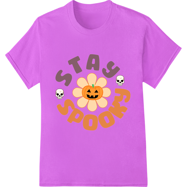 Playful and eye-catching Stay Spooky Halloween DTF print heat transfer design featuring ghosts, pumpkins, and a full moon.