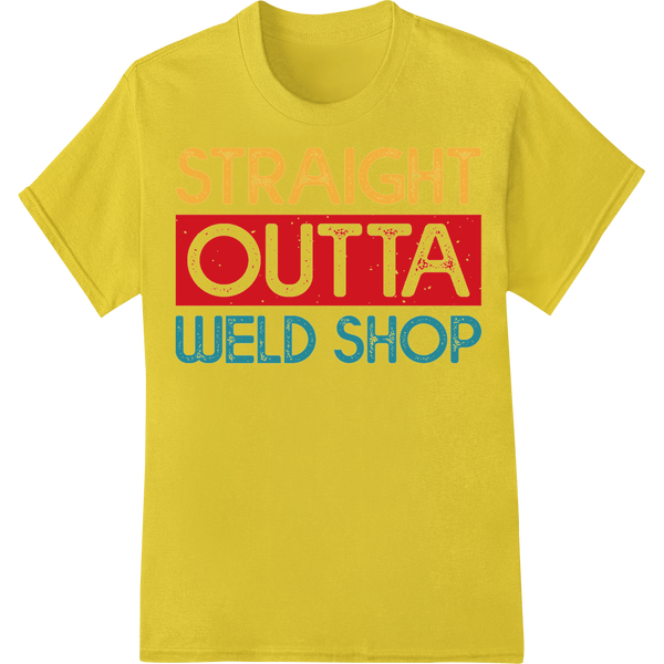 Bold Welder Pride: "STRAIGHT OUTTA WELD SHOP" DTF Print on yellow shirt - SUPERDTF-DTF Prints-DTF Transfers-Custom DTF Prints