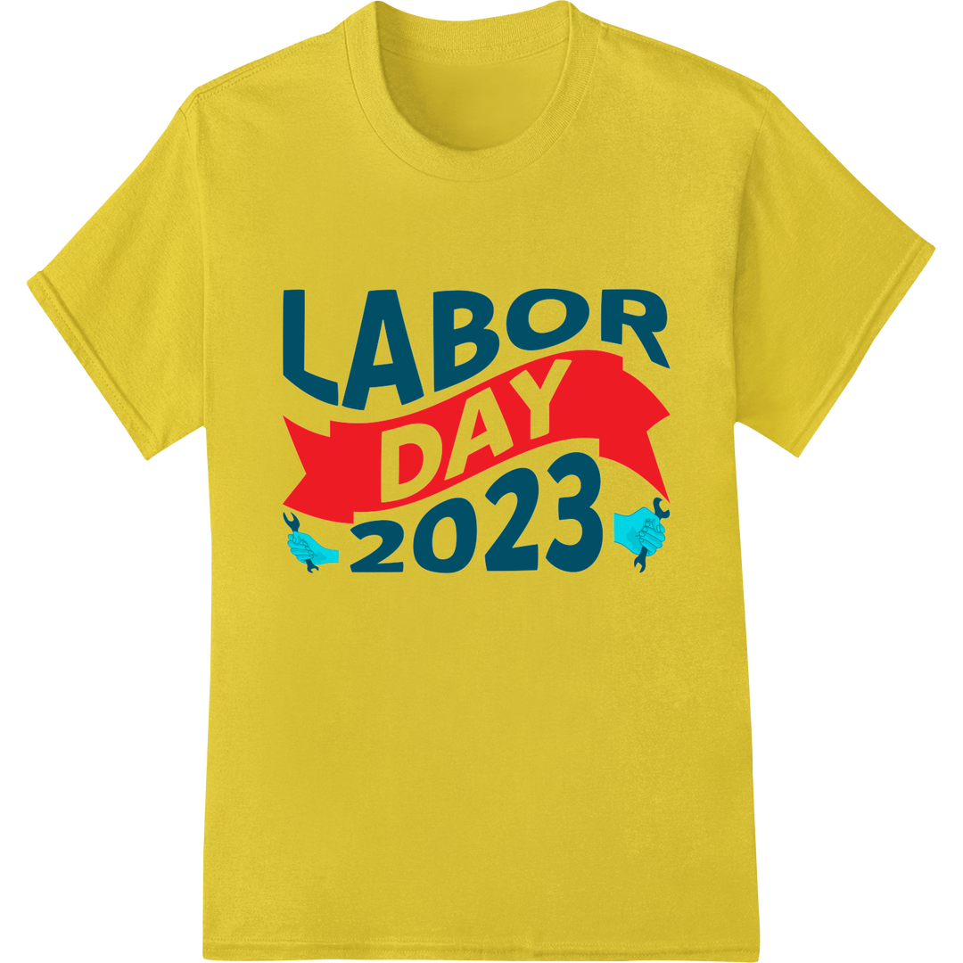 Bold Labor Day 2023 DTF Print Heat Transfer | Patriotic Tees on yellow shirt - SUPERDTF-DTF Prints-DTF Transfers-Custom DTF Prints