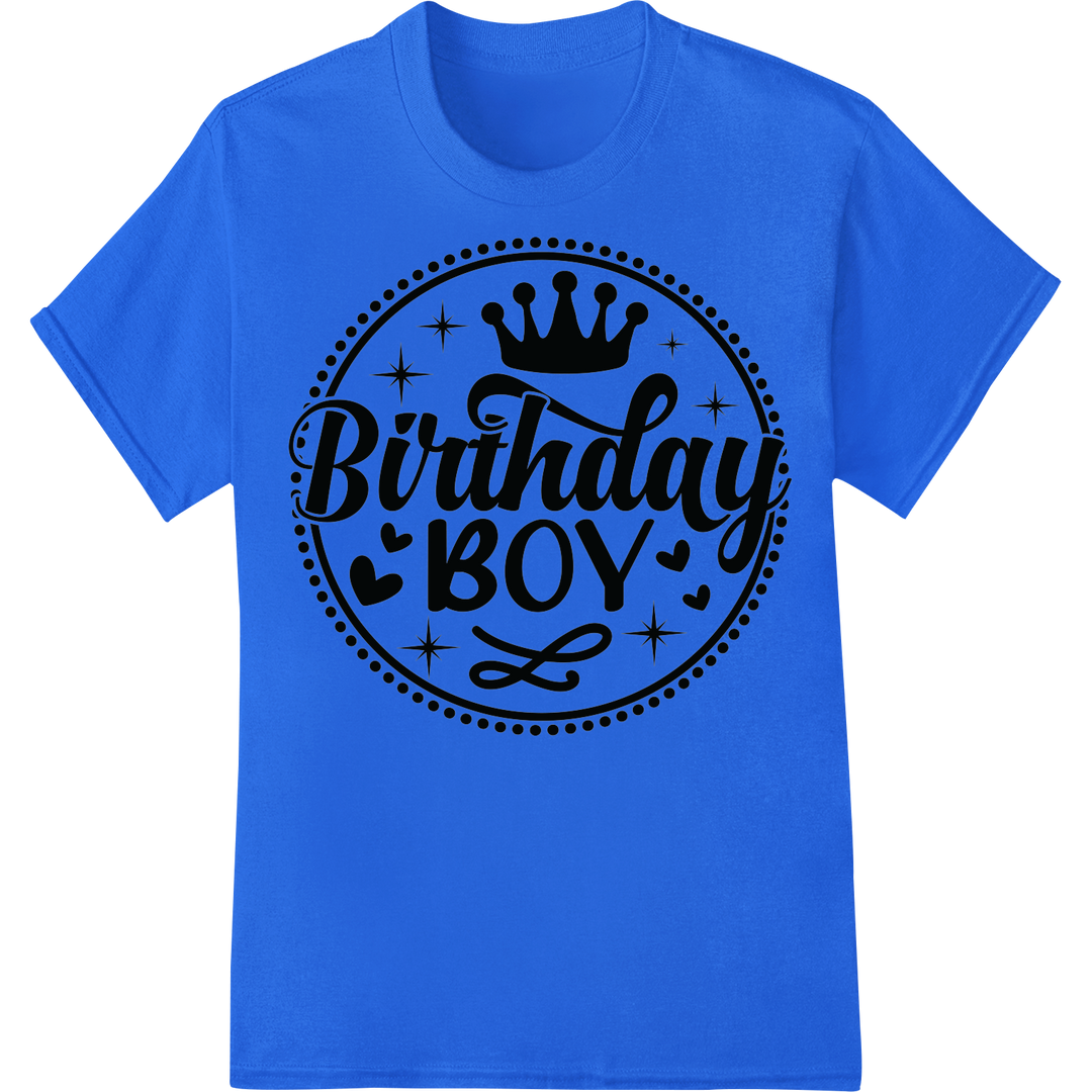 Adorable 'Birthday Boy' Crown Heat Transfer Design on blue shirt - SUPERDTF-DTF Prints-DTF Transfers-Custom DTF Prints