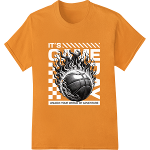 Durable custom t-shirts applied to Flaming Basketball: Unleash Your Champion Spirit