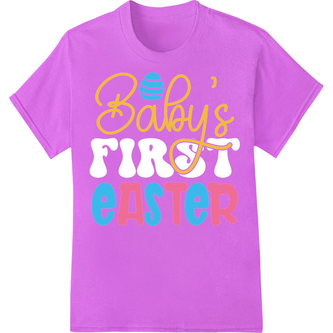 Adorable 'Baby's Easter' DTF Print Heat Transfer | Pastel Egg on purple shirt - SUPERDTF-DTF Prints-DTF Transfers-Custom DTF Prints