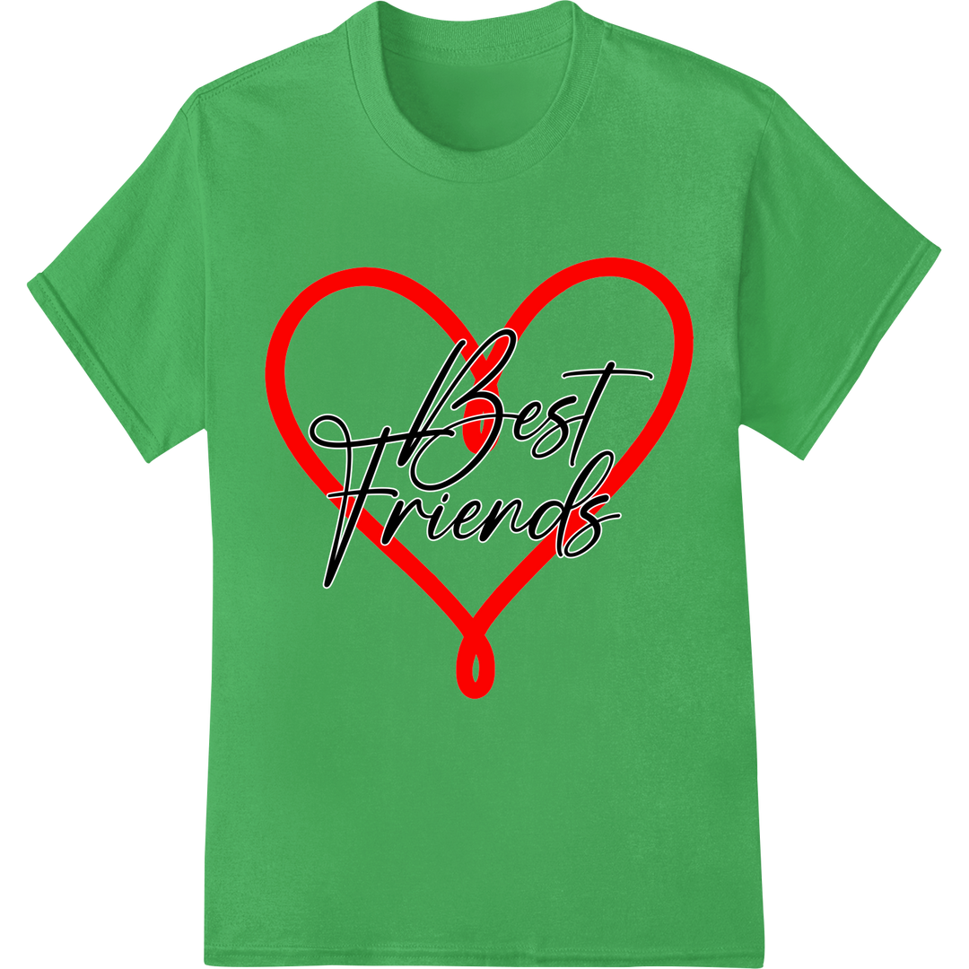 Celebrate Unbreakable Bonds with 'Best Friends' DTF Print on green shirt - SUPERDTF-DTF Prints-DTF Transfers-Custom DTF Prints