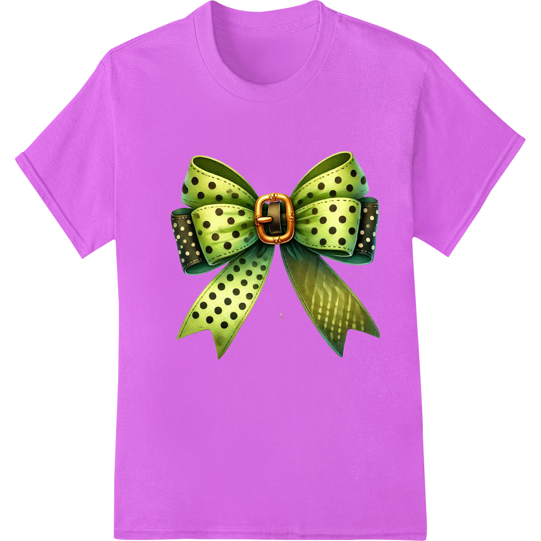 Festive Green Polka Dot Bow DTF Print for St. Patrick's Day on purple shirt - SUPERDTF-DTF Prints-DTF Transfers-Custom DTF Prints