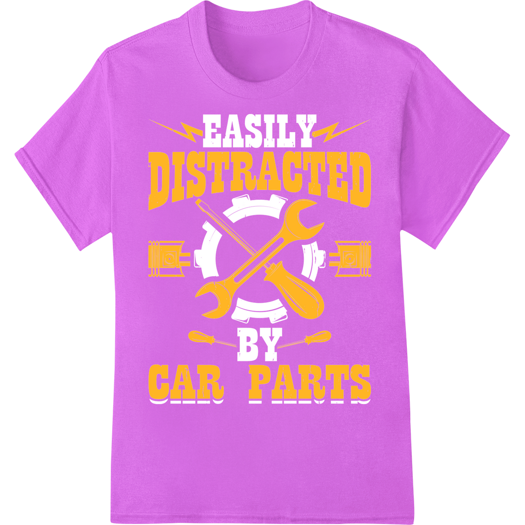 Rev Up Your Style: Distracted Car Parts DTF Print Transfer on purple shirt - SUPERDTF-DTF Prints-DTF Transfers-Custom DTF Prints