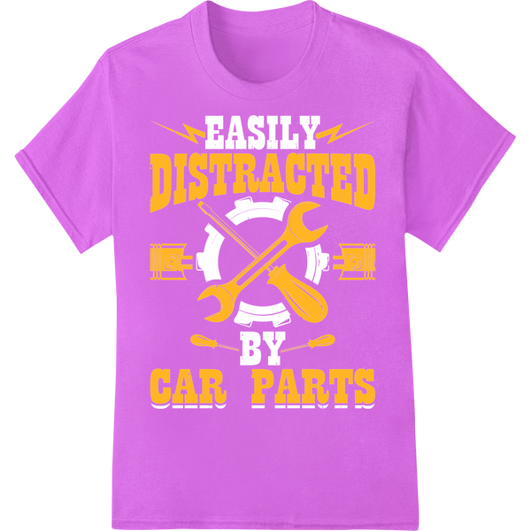 Rev Up Your Style: Distracted Car Parts DTF Print Transfer on purple shirt - SUPERDTF-DTF Prints-DTF Transfers-Custom DTF Prints