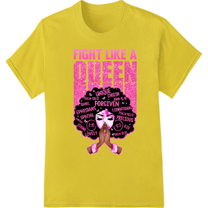 Fight Like a Queen: Bold Pink Glitter DTF Heat Transfer on yellow shirt - SUPERDTF-DTF Prints-DTF Transfers-Custom DTF Prints