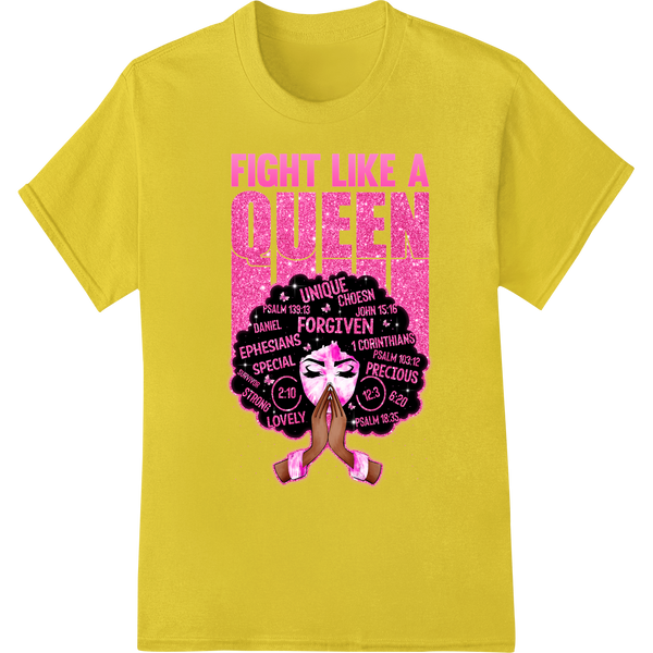 Fight Like a Queen: Bold Pink Glitter DTF Heat Transfer on yellow shirt - SUPERDTF-DTF Prints-DTF Transfers-Custom DTF Prints