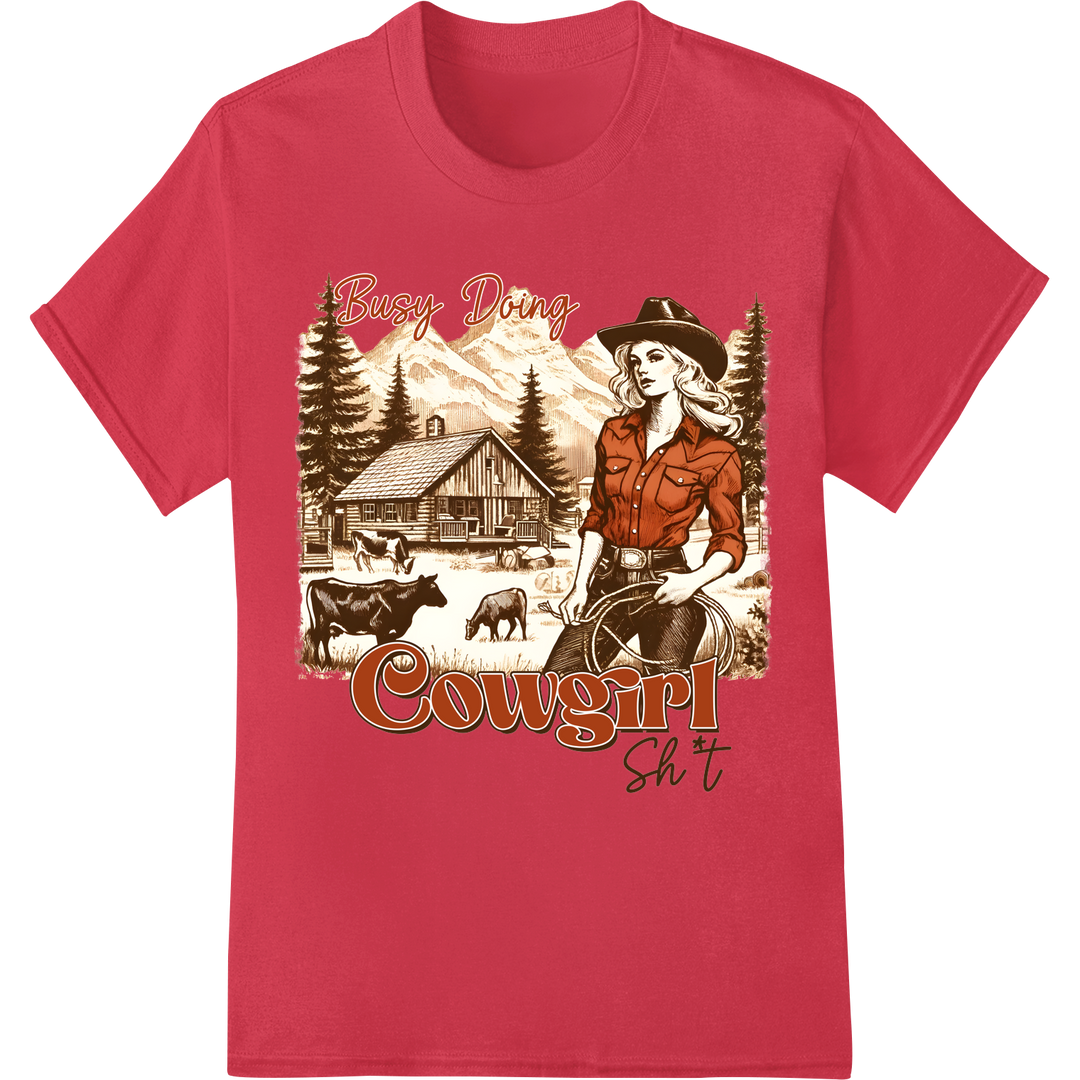 Sassy Cowgirl Vibes: Vintage Western DTF Print Heat Transfer on red shirt - SUPERDTF-DTF Prints-DTF Transfers-Custom DTF Prints