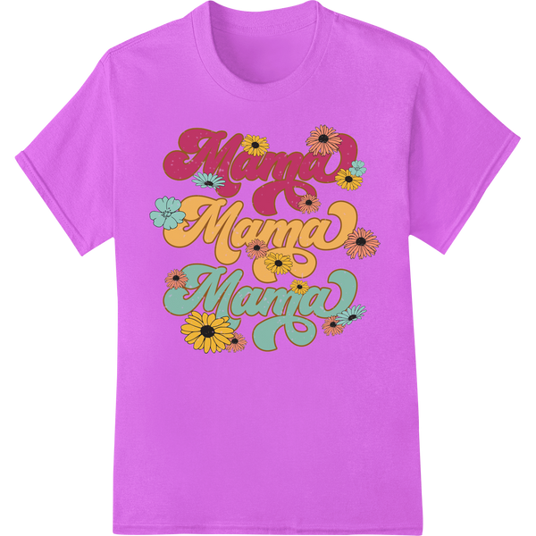 Cheerful 'Mama' Mother's Day Design with Colorful Flowers on purple shirt - SUPERDTF-DTF Prints-DTF Transfers-Custom DTF Prints