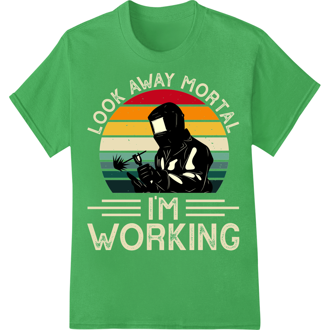 Vintage Welder Silhouette | Funny Labor Day DTF Print on green shirt - SUPERDTF-DTF Prints-DTF Transfers-Custom DTF Prints