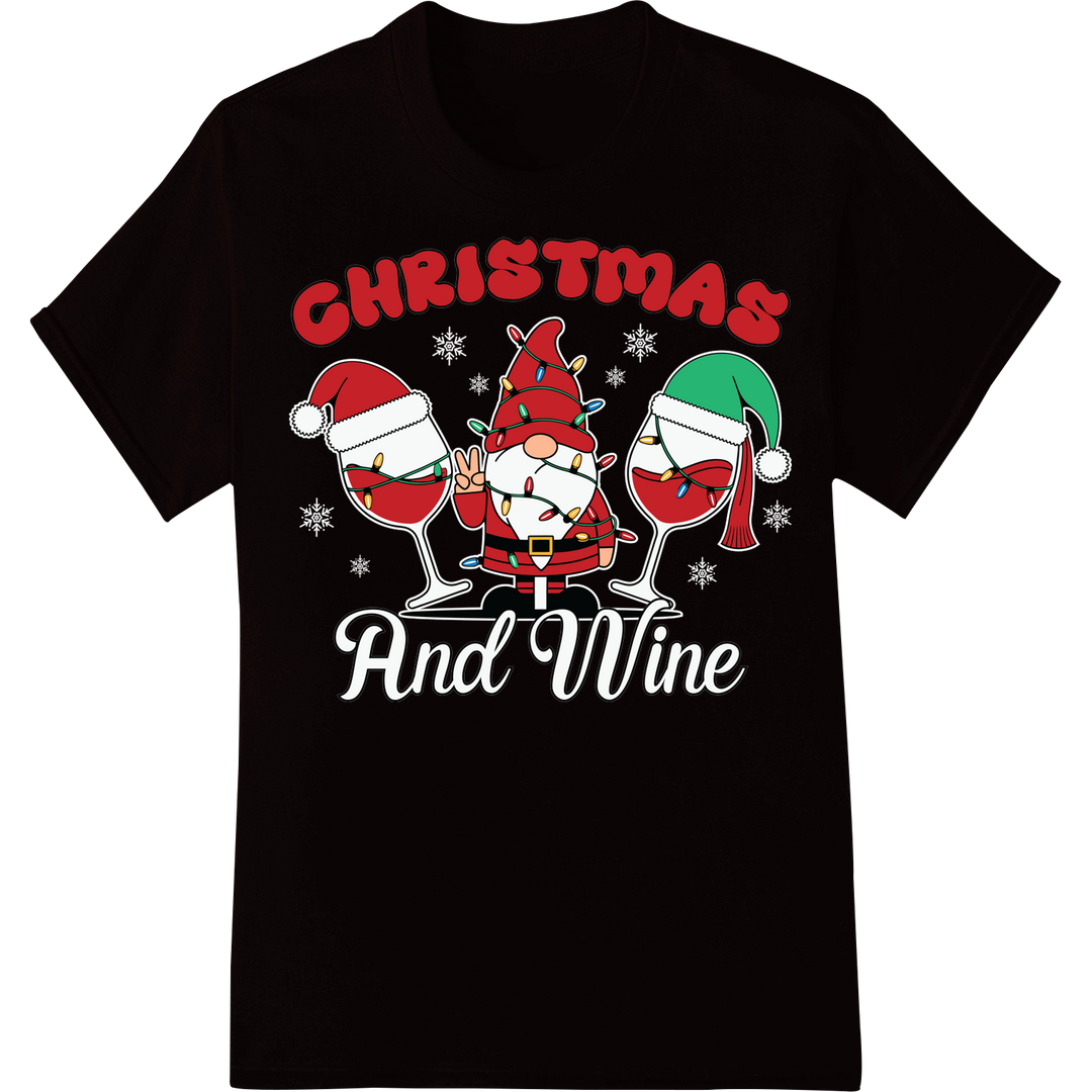 Cheers to the Holidays: Festive Christmas Wine DTF Print on black shirt - SUPERDTF-DTF Prints-DTF Transfers-Custom DTF Prints