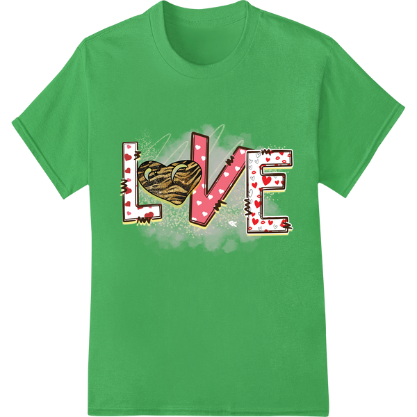 Camo Love: Bold Valentine's Day DTF Print Heat Transfer on green shirt - SUPERDTF-DTF Prints-DTF Transfers-Custom DTF Prints