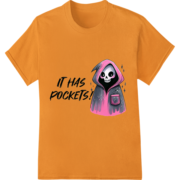 Spooky Skeleton Pocket Tee - Edgy Halloween DTF Print on orange shirt - SUPERDTF-DTF Prints-DTF Transfers-Custom DTF Prints