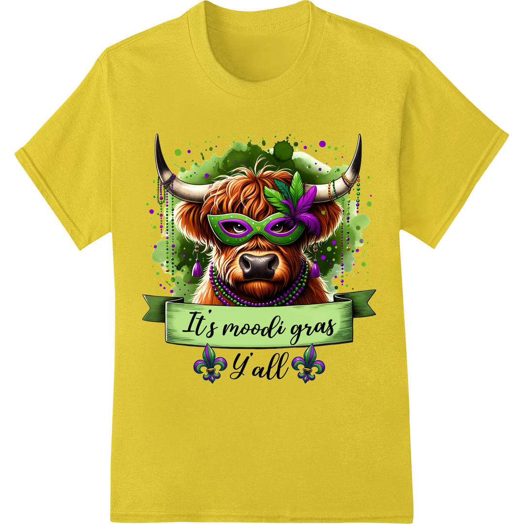 Festive Bull Mardi Gras DTF Print | Party in Style on yellow shirt - SUPERDTF-DTF Prints-DTF Transfers-Custom DTF Prints