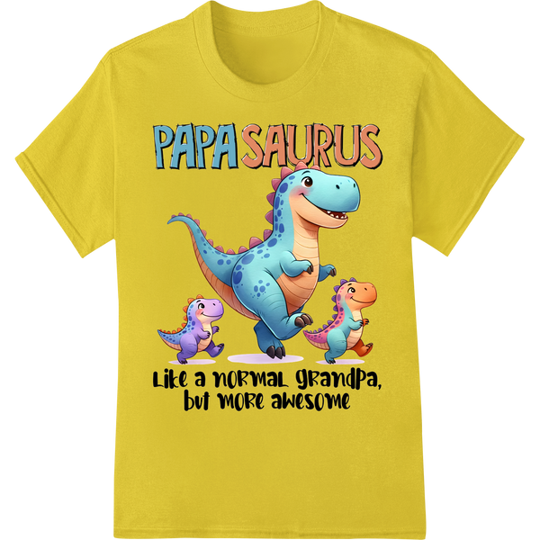 Awesome 'Papasaurus' Dad & Grandpa DTF Print Heat Transfer on yellow shirt - SUPERDTF-DTF Prints-DTF Transfers-Custom DTF Prints