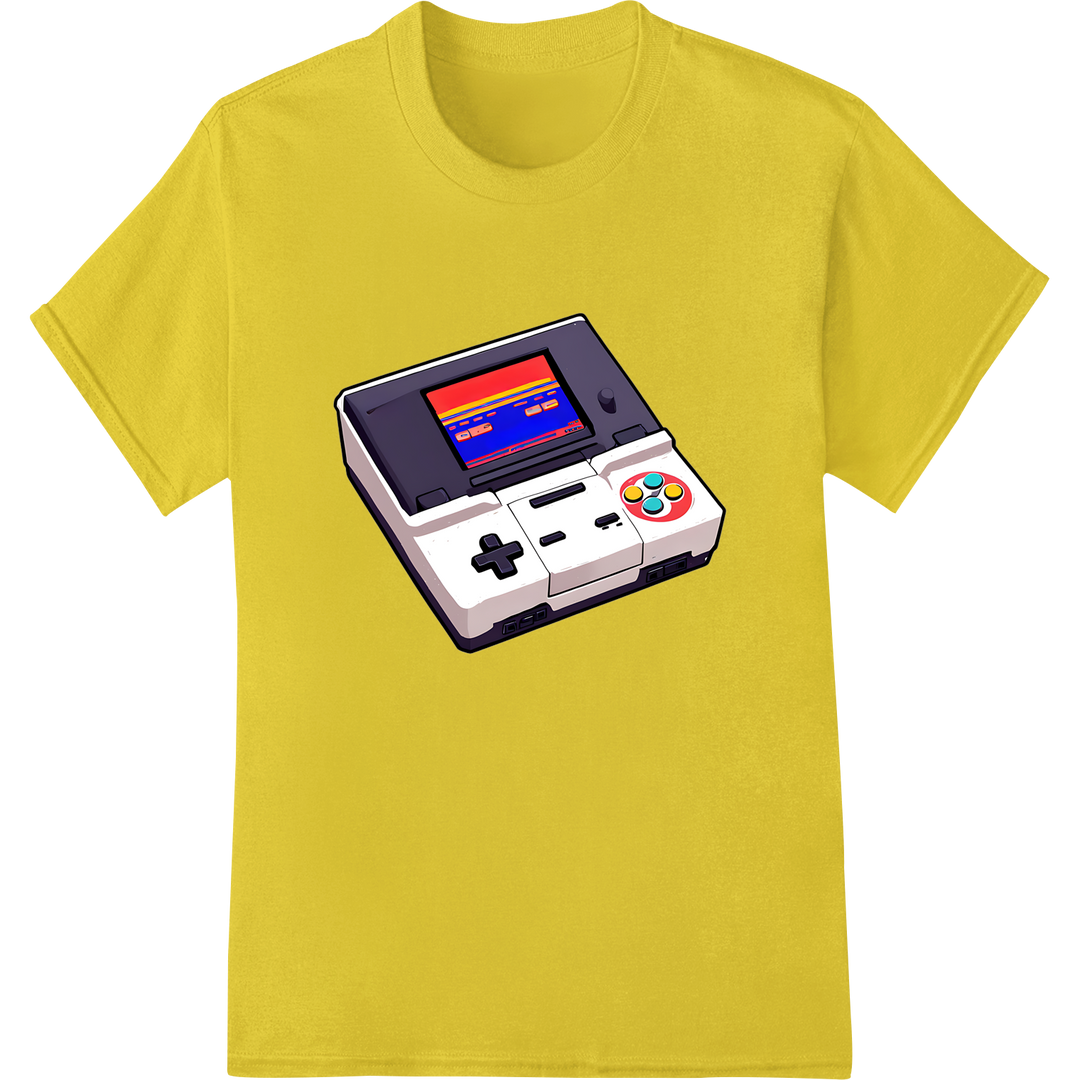 Retro 90s Gaming Console DTF Print Heat Transfer on yellow shirt - SUPERDTF-DTF Prints-DTF Transfers-Custom DTF Prints