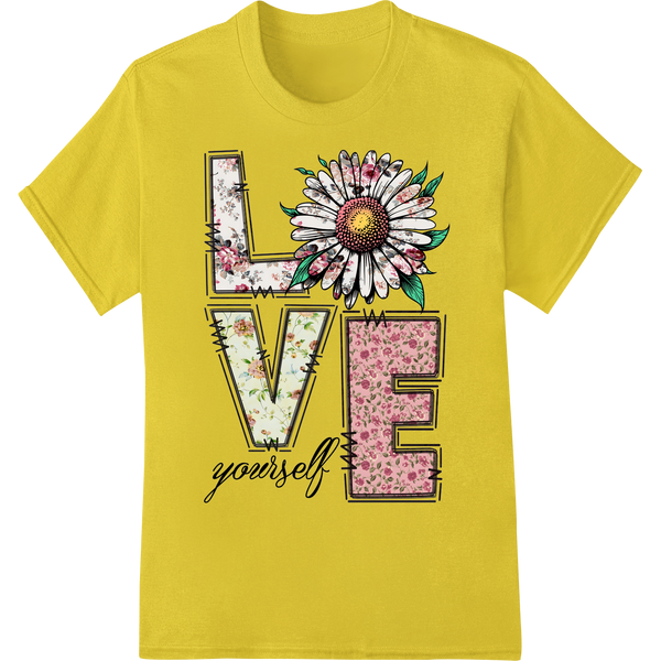 Retro Floral "Yourself" Mandala DTF Print Heat Transfer on yellow shirt - SUPERDTF-DTF Prints-DTF Transfers-Custom DTF Prints