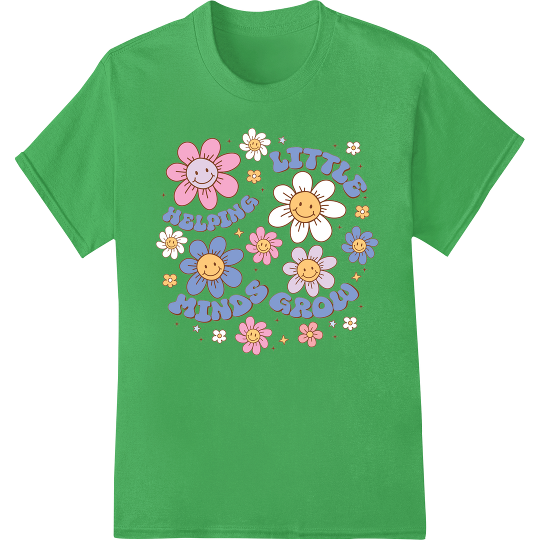 Groovy Flower Power: Retro Smiley Faces DTF Print Transfer on green shirt - SUPERDTF-DTF Prints-DTF Transfers-Custom DTF Prints