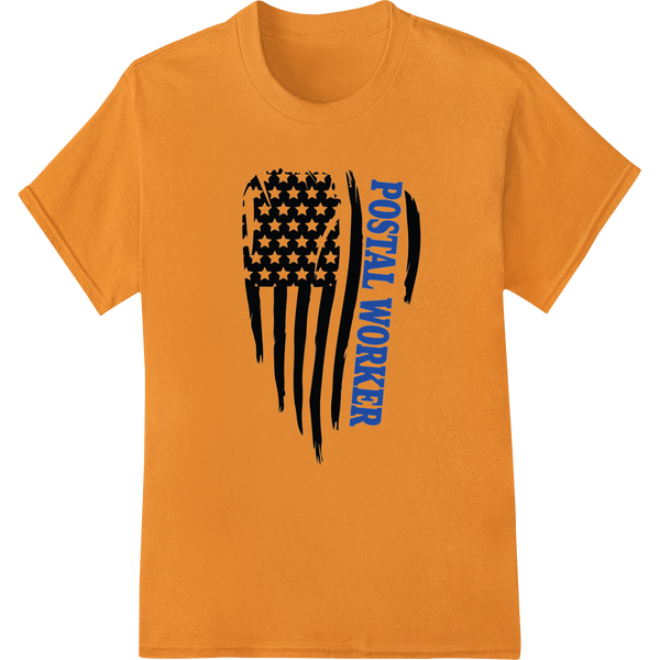 Distressed U.S. Flag Postal Worker Pride DTF Print Transfer on orange shirt - SUPERDTF-DTF Prints-DTF Transfers-Custom DTF Prints