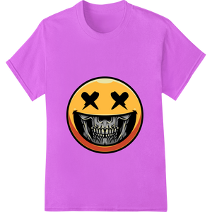 Expert custom garment printing craftsmanship on Spooky Halloween Skull Emoji DTF Print Heat Transfer