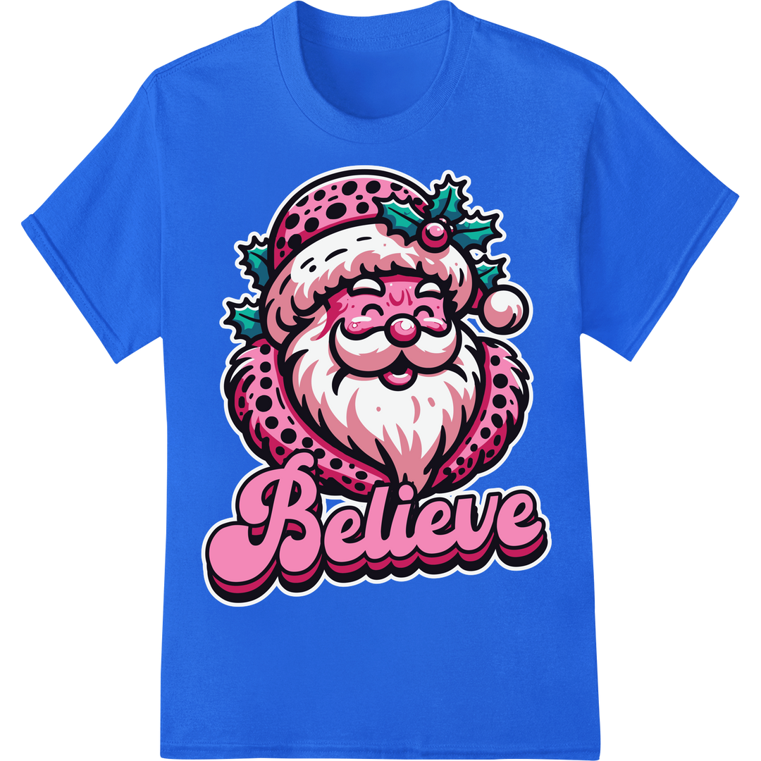 Believe in the Magic: Festive Santa Claus Christmas DTF Print on blue shirt - SUPERDTF-DTF Prints-DTF Transfers-Custom DTF Prints