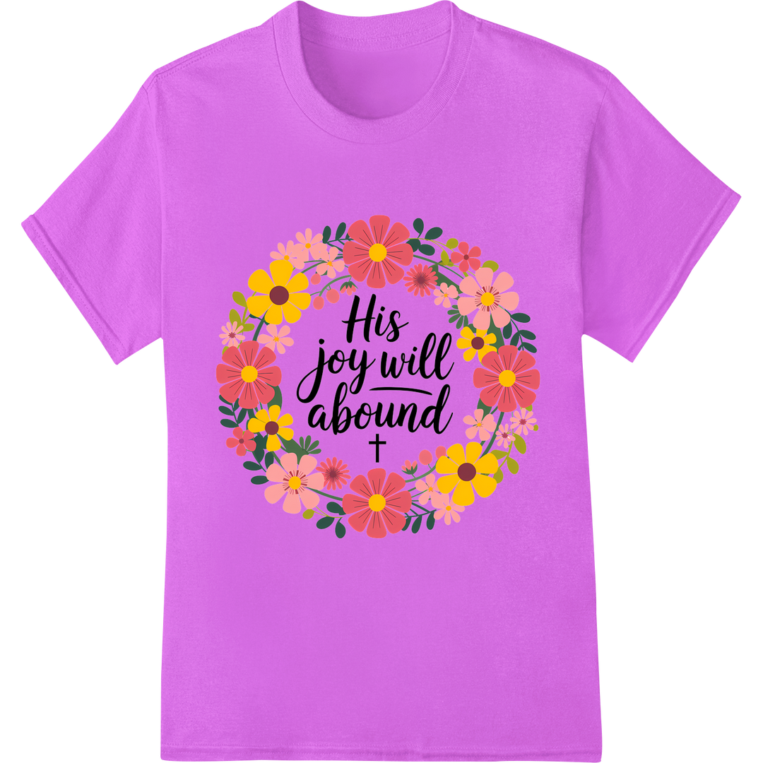 Floral Easter Joy: Christian DTF Print Heat Transfer on purple shirt - SUPERDTF-DTF Prints-DTF Transfers-Custom DTF Prints