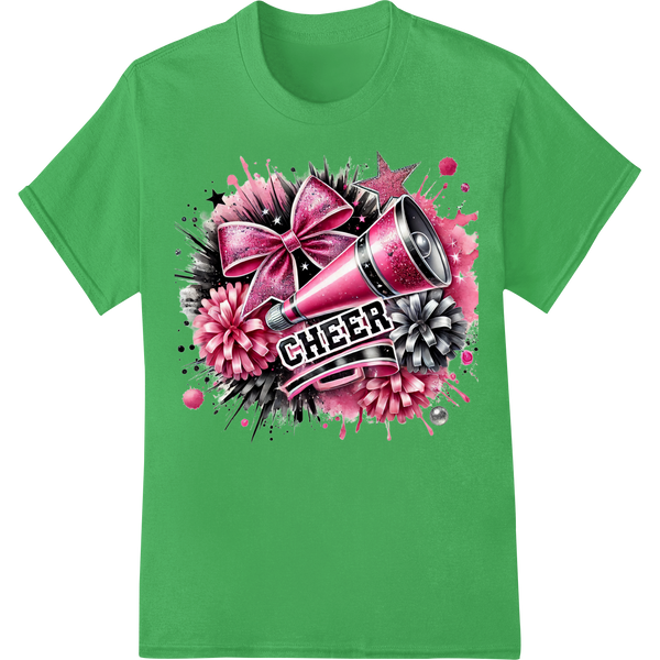 Fierce Cheerleading Spirit: Bold Pom-Pom DTF Print Transfer on green shirt - SUPERDTF-DTF Prints-DTF Transfers-Custom DTF Prints