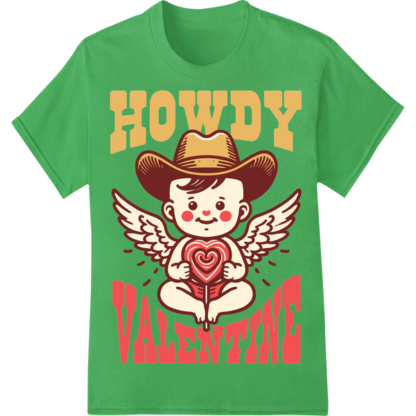 Adorable Cowboy Cupid: Howdy Valentine DTF Print Transfer on green shirt - SUPERDTF-DTF Prints-DTF Transfers-Custom DTF Prints