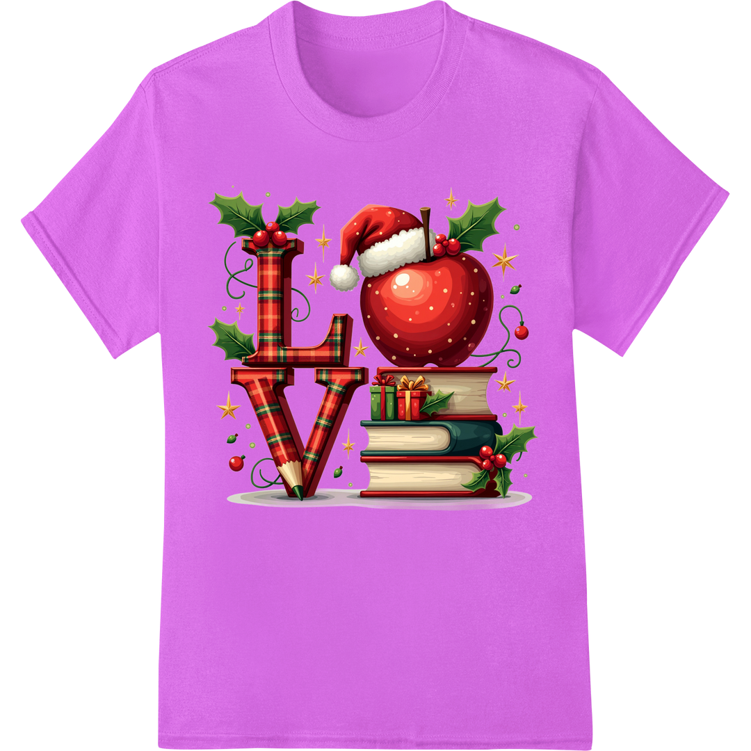 Teacher's Apple of Love: Festive Christmas DTF Print on purple shirt - SUPERDTF-DTF Prints-DTF Transfers-Custom DTF Prints