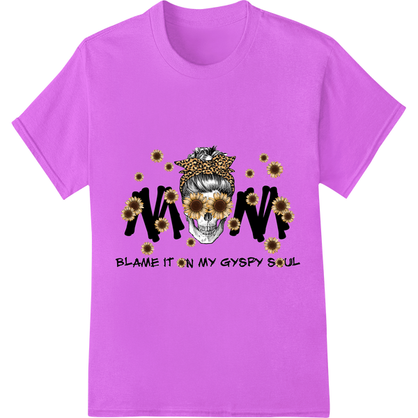 Unleash Your Wild Side: Edgy Skull Leopard Sunflower Print on purple shirt - SUPERDTF-DTF Prints-DTF Transfers-Custom DTF Prints