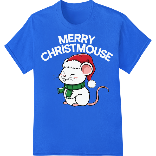 Adorable Christmas Mouse DTF Print Heat Transfer on blue shirt - SUPERDTF-DTF Prints-DTF Transfers-Custom DTF Prints