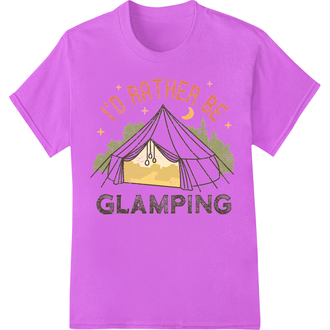 I'D RATHER BE GLAMPING: Trendy DTF Print for Nature Lovers on purple shirt - SUPERDTF-DTF Prints-DTF Transfers-Custom DTF Prints