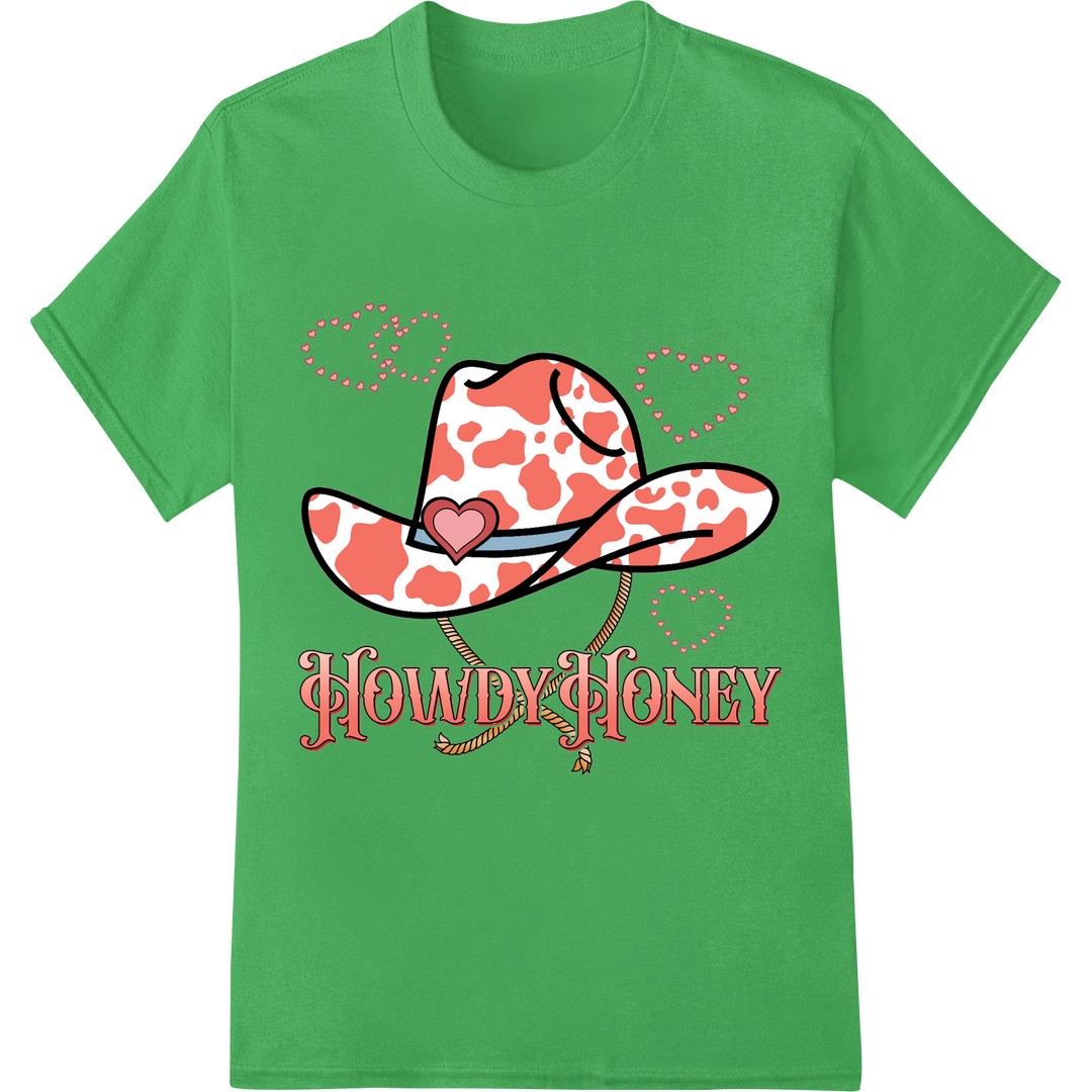 Howdy Honey: Charming Western Valentine's Day Print on green shirt - SUPERDTF-DTF Prints-DTF Transfers-Custom DTF Prints