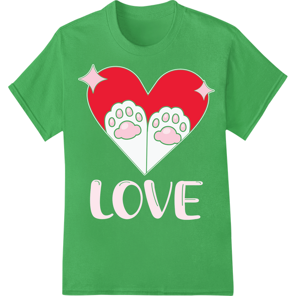 Adorable Cat Paw Heart 'LOVE' DTF Print Heat Transfer on green shirt - SUPERDTF-DTF Prints-DTF Transfers-Custom DTF Prints