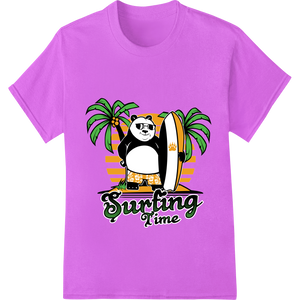 Expert custom merchandise craftsmanship on Catch a Wave with the Cool Surfing Panda DTF Print