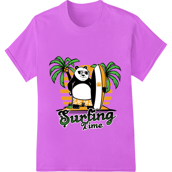 Expert custom merchandise craftsmanship on Catch a Wave with the Cool Surfing Panda DTF Print