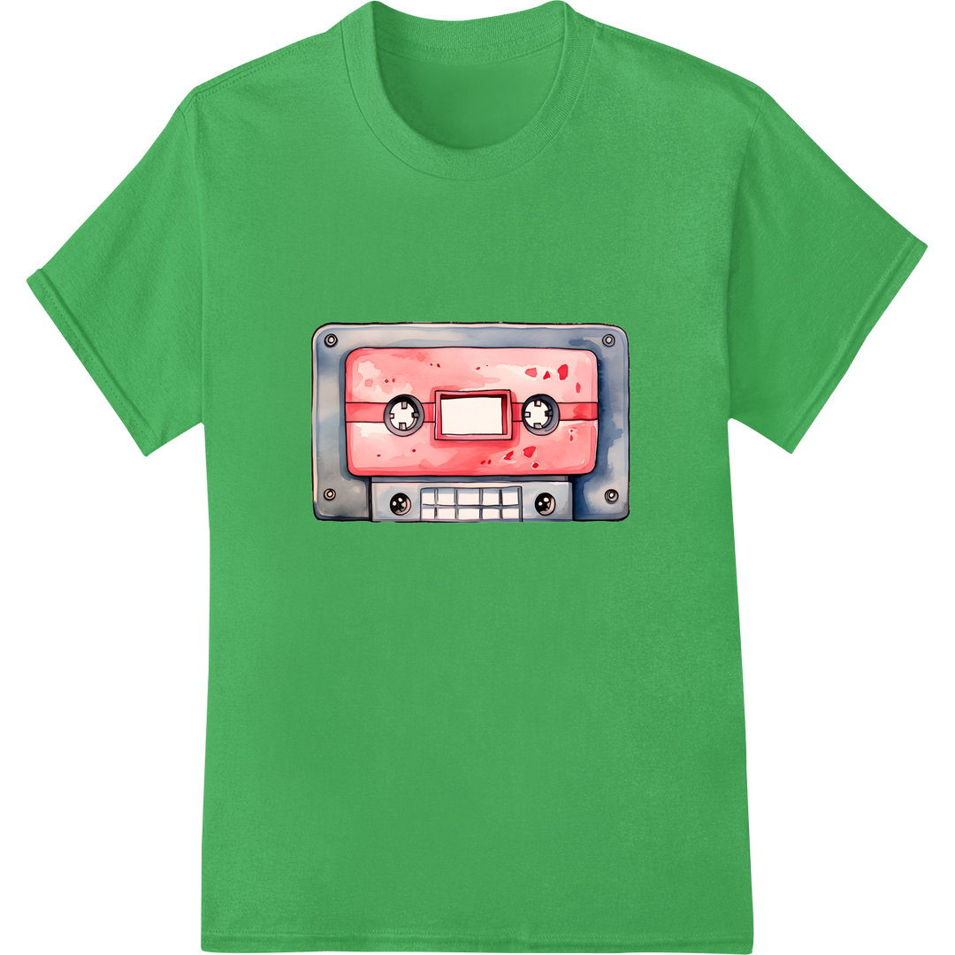 Retro Cassette Tape: Nostalgic Music Cool DTF Print Transfer on green shirt - SUPERDTF-DTF Prints-DTF Transfers-Custom DTF Prints