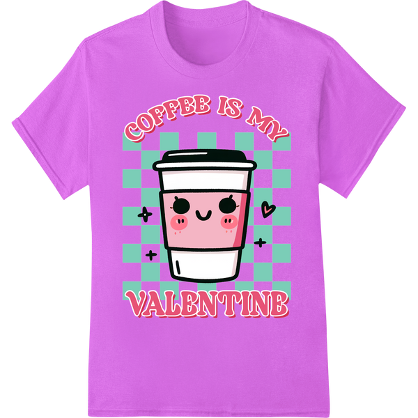 Adorable 'Coffee is My Valentine' Kawaii DTF Print Transfer on purple shirt - SUPERDTF-DTF Prints-DTF Transfers-Custom DTF Prints