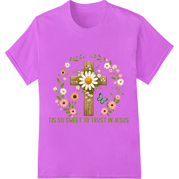 Trust in Jesus Floral Cross DTF Print Heat Transfer on purple shirt - SUPERDTF-DTF Prints-DTF Transfers-Custom DTF Prints