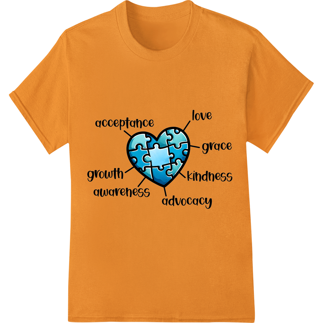 Autism Awareness Puzzle Heart - Love Acceptance Advocacy on orange shirt - SUPERDTF-DTF Prints-DTF Transfers-Custom DTF Prints