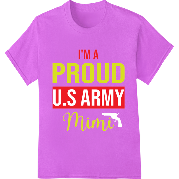 Proud U.S. Army Mimi DTF Print Heat Transfer | Veteran Gift on purple shirt - SUPERDTF-DTF Prints-DTF Transfers-Custom DTF Prints