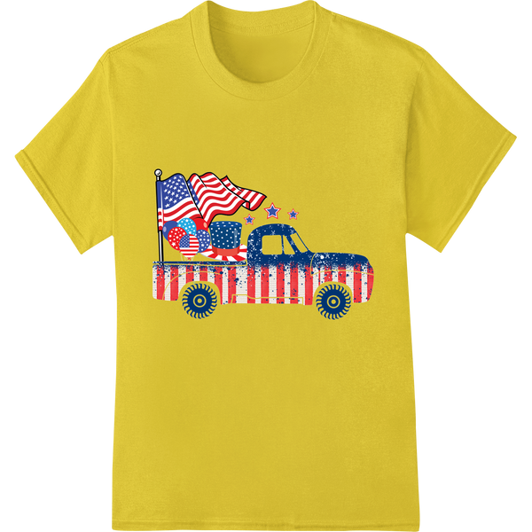 Patriotic Pickup: Celebrate the USA with Classic Americana on yellow shirt - SUPERDTF-DTF Prints-DTF Transfers-Custom DTF Prints