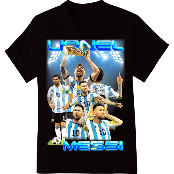 Lionel Messi: Triumphant Goal Celebration DTF Print on black shirt - SUPERDTF-DTF Prints-DTF Transfers-Custom DTF Prints