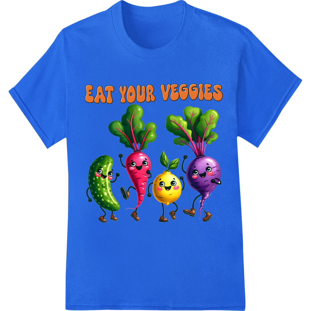 Veggie Pals Encourage Healthy Eating | Gardening DTF Print on blue shirt - SUPERDTF-DTF Prints-DTF Transfers-Custom DTF Prints